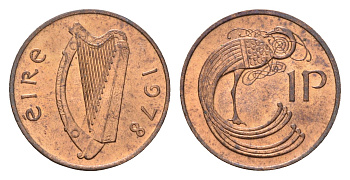 Ирландия 1 пенни 1978 мифологическая птица лира KM 20 бронза 4690-365