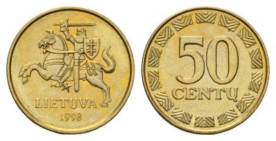 Литва 50 центов 1998 KM 108 никель латунь UNC 4163-117