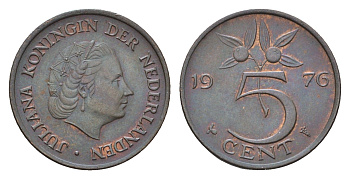 Нидерланды 5 центов 1976 Юлиана (1948-1980) KM 181 бронза 4685-129