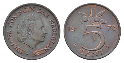 Нидерланды 5 центов 1976 Юлиана (1948-1980) KM 181 бронза 4685-129