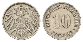 Германия 10 пфеннигов 1915 D, Вильгельм II (1888-1918) KM 12, J. 13 медно-никель 4684-1123