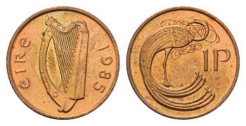 Ирландия 1 пенни 1985 мифологическая птица лира KM 20 бронза UNC 4690-435
