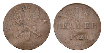 Франкфурт 1 геллер 1820 KM 301 медь 4152-161