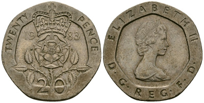 Великобритания 20 пенсов 1983 Елизавета II (1952-2022) KM 931, Spink 4230 (G1) медно-никель 24-753