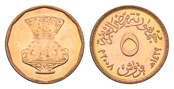 Египет 5 пиастров 2008 кувшин KM 941a сталь плакированная медью UNC 4684-751