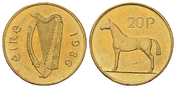 Ирландия 20 пенсов 1986 лошадь KM 25 никель латунь UNC 4666-1052