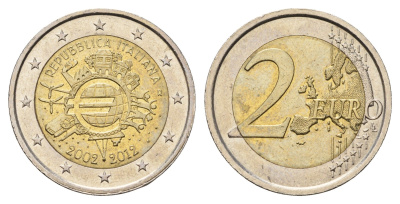 Италия 2 евро 2012 10 лет евро наличными KM 350 биметалл 4693-1141