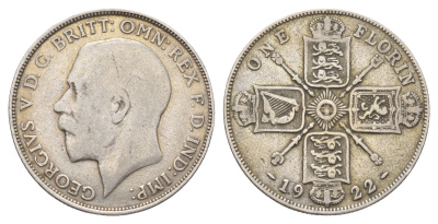 Великобритания 2 шиллинга (флорин) 1922 Георг V (1910-1936) KM 817a, Spink 4022 серебро 27-221