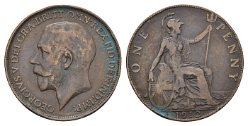 Великобритания 1 пенни 1912 Н, Георг V (1910-1936) KM 810, Spink 4052 бронза 4692-645