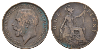 Великобритания 1 пенни 1912 Н, Георг V (1910-1936) KM 810, Spink 4052 бронза 4692-645