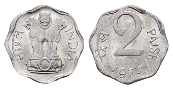 Индия 2 пайса 1977 KM 13.6 алюминий UNC 4643-1049
