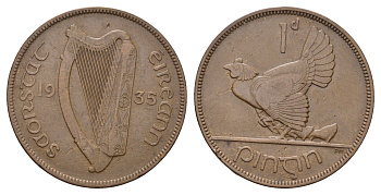Ирландия 1 пенни 1935 курица с цыплятами KM 3 бронза 4672-513