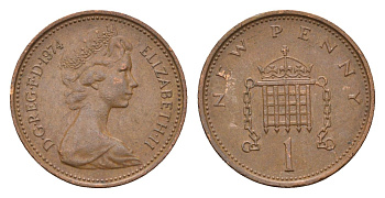 Великобритания 1 пенни 1974 Елизавета II (1952-2022) KM 915, Spink 4237 (B1) бронза 4697-943