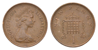 Великобритания 1 пенни 1974 Елизавета II (1952-2022) KM 915, Spink 4237 (B1) бронза 4697-943