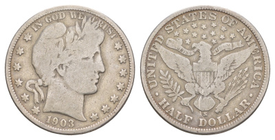 США 1/2 доллара (50 центов) 1903 S, 50 центов Барбера KM 116 серебро    5010-1632