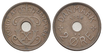 Дания 2 эре 1928 N, Кристиан X (1912-1947) KM 827 бронза 4701-716
