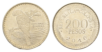 Колумбия 200 песо 2016 KM 297 медь цинк никель UNC 4686-445