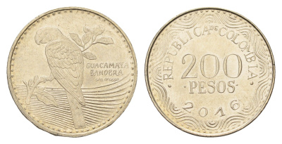 Колумбия 200 песо 2016 KM 297 медь цинк никель UNC 4686-445