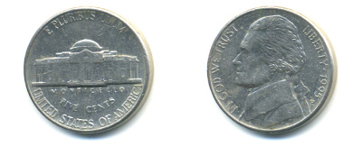 США 5 ЦЕНТОВ 1995 P, ДЖЕФФЕРСОН KM А192 медно-никель 179-752