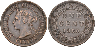 Канада 1 цент 1888 Виктория (1837-1901) KM 7 бронза 4574-924