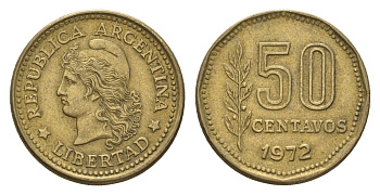 Аргентина 50 сентаво 1972 KM 68 латунь 4573-743