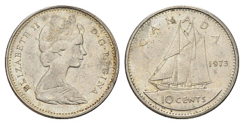 Канада 10 центов 1973 Елизавета II (1952-2022), парусник KM 77 никель 4689-536