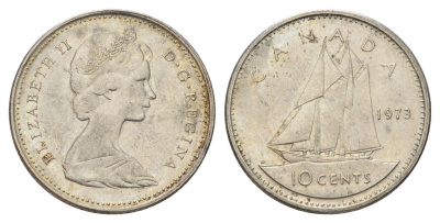 Канада 10 центов 1973 Елизавета II (1952-2022), парусник KM 77 никель 4689-536