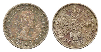 Великобритания 6 пенсов 1959 Елизавета II (1952-2022) KM 903 медно-никель 4697-963