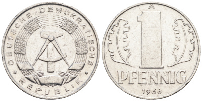 ГДР 1 пфенниг 1968 А KM 8.1 алюминий 4588-266