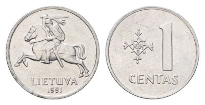Литва 1 цент (сент) 1991 год-тип KM 85 алюминий UNC 4685-657
