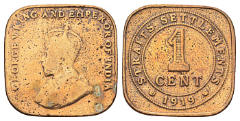 Стрейтс-Сетлментс (Стрейтс Сетлментс) 1 цент 1919 Георг V (1910-1936) KM 32 бронза 4697-1232