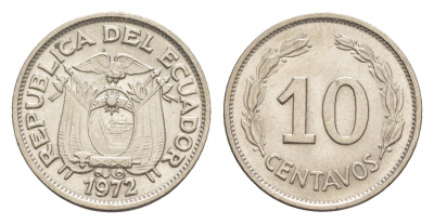 Эквадор 10 сентаво 1972 KM 76c сталь плакированная никелем UNC 4640-1158