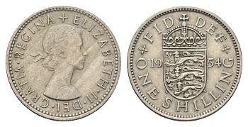 Великобритания 1 шиллинг 1954 Елизавета II (1952-2022), Английский герб KM 904, Spink 4147 медно-никель 4635-343