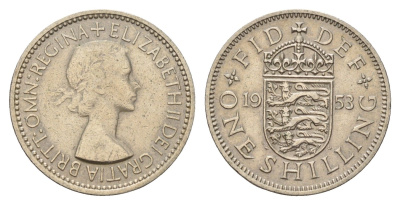 Великобритания 1 шиллинг 1953 Елизавета II (1952-2022), Английский герб KM 890, Spink 4139 медно-никель 4182-413