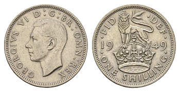 Великобритания 1 шиллинг 1949 Георг VI (1936-1952), Английский герб KM 876, Spink 4108 медно-никель 4182-124
