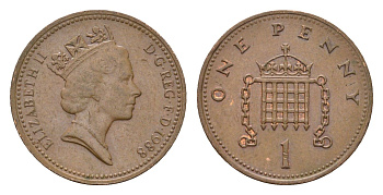 Великобритания 1 пенни 1988 Елизавета II (1952-2022) KM 935, Spink 4381 (B3) бронза 4684-1025