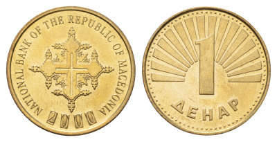 Македония 1 денар 2000 год-тип KM 27 латунь UNC 4688-746