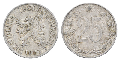 Чехословакия 25 геллеров 1953 KM 39 алюминий 4616-127