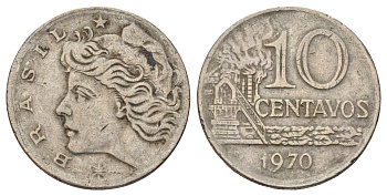 Бразилия 10 сентаво 1970 год-тип KM 578.2 медно-никель 4161-825