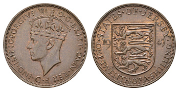 Джерси 1/12 шиллинга 1947 Георг VI (1936-1952) KM 18 бронза 4403-121