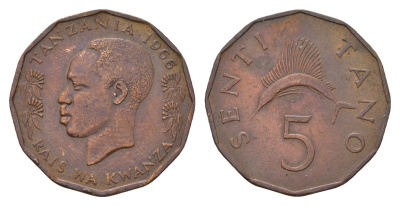 Танзания 5 центов 1966 KM 1 бронза 4666-1247