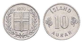 Исландия 10 эйре 1970 KM 10a алюминий UNC 4696-312