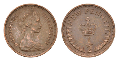 Великобритания 1/2 пенни 1971 Елизавета II (1952-2022) KM 914, Spink 4239 бронза 4697-859