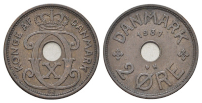 Дания 2 эре 1931 N, Кристиан X (1912-1947) KM 827 бронза 4701-811