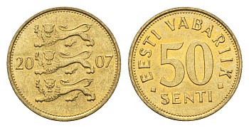 Эстония 50 сентов 2007 KM 24 латунь UNC 4689-742