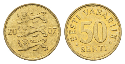 Эстония 50 сентов 2007 KM 24 латунь UNC 4689-742