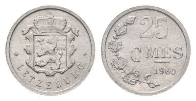 Люксембург 25 сантимов 1960 Шарлотта (1918-1964) KM 45a алюминий 4702-213