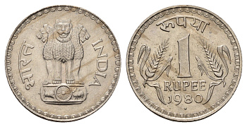 Индия 1 рупия 1980 KM 78.3 медно-никель UNC 4686-1226