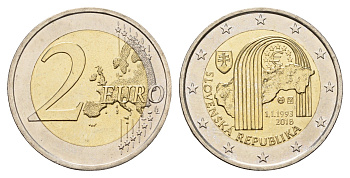 Словакия 2 евро 2018 25 лет Словакии KM 154 биметалл UNC 72-1321