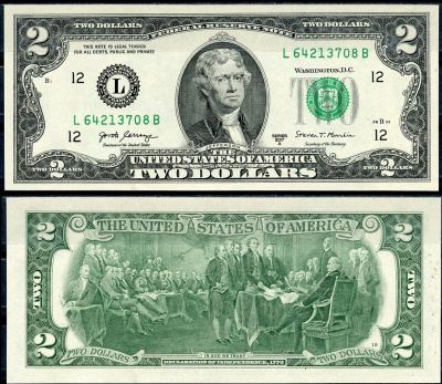 США 2 доллара 2017 Pick W545 бумага UNC (пресс) 2196-2-2-1